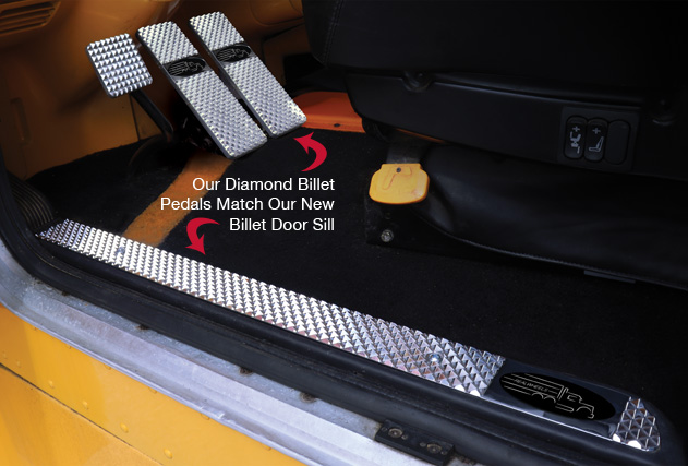 Raised Diamond Cut Billet Door Sill Kit with Matching Diamond Billet Pedals