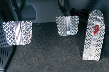 Kenworth Pyramid Diamond Crown-Cut Billet Logo Pedals Available at Kenworth Dealers